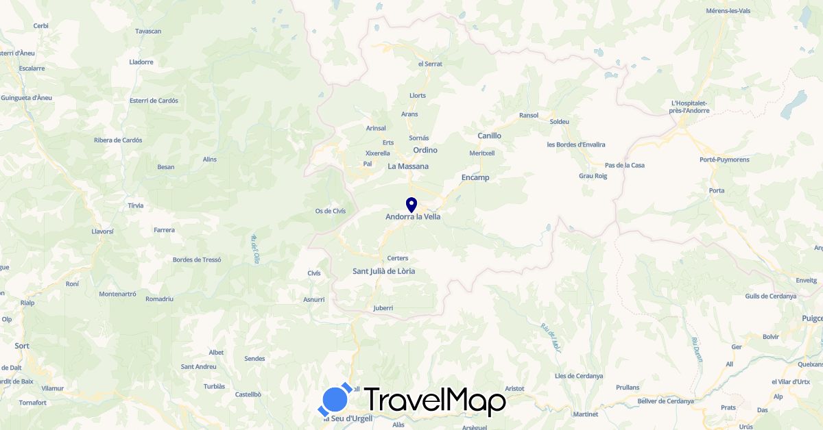 TravelMap itinerary: driving in Andorra (Europe)